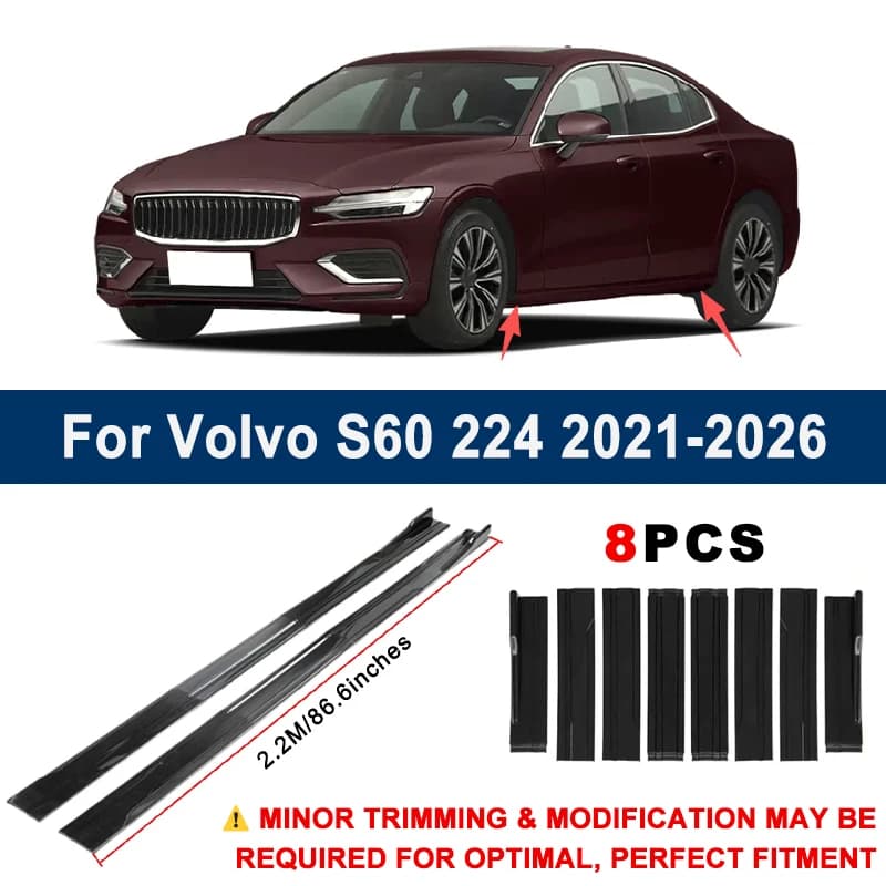 Aerodynamic 2.2m Sectional Side Skirt Extension Lips Racing Side Spoiler For Volvo S60 224 2021-2026 2022 2023 Sport Upgrade Kit