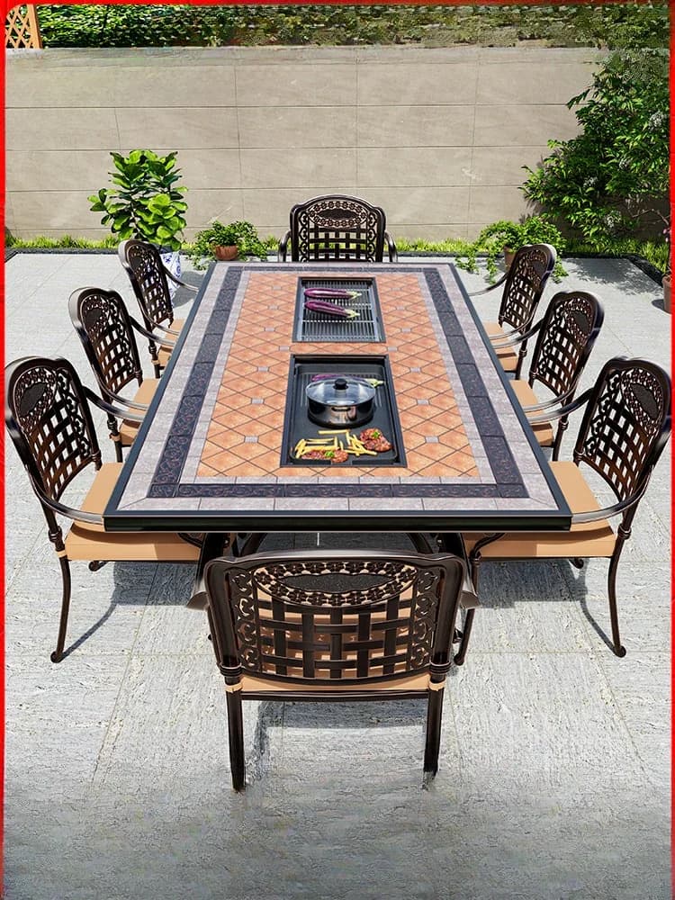 MJY Outdoor BBQ Courtyard Villa Cast Aluminum Waterproof Sunscreen Terrace Outdoor Tables and Chairs
