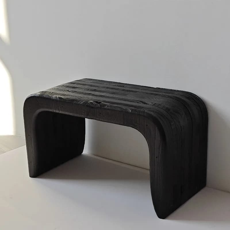 Mid-Century Modern Shoe Stool Black Minimalist Vanity Seat for Bedroom Multifunctional Entryway Ottoman for Hallway/Living Room