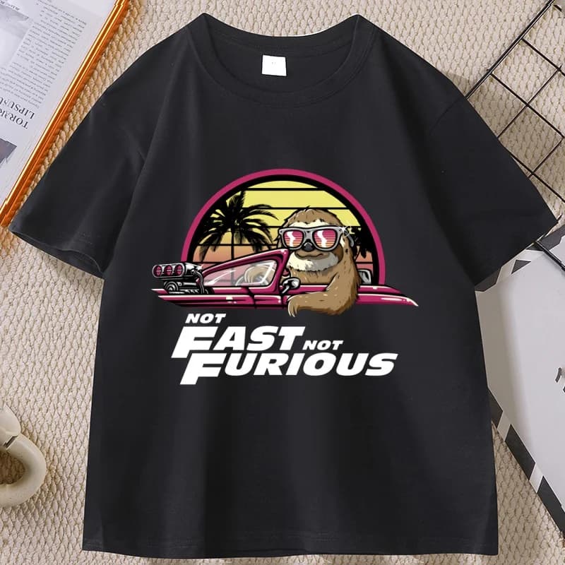 Not Fast Not Furious Cute Sloth Male T Shirts Men Women Crewneck Short Sleeve T-shirt Summer Cotton Tops Man Streetwear