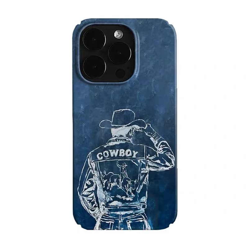 Blue Cowboy Back Illustration Phone Case for IPHONE 17 Air 16E 15 PROMAX 14 Plus 13 12 MINI 11 PRO 16Plus XR Acrylic Phone Cover