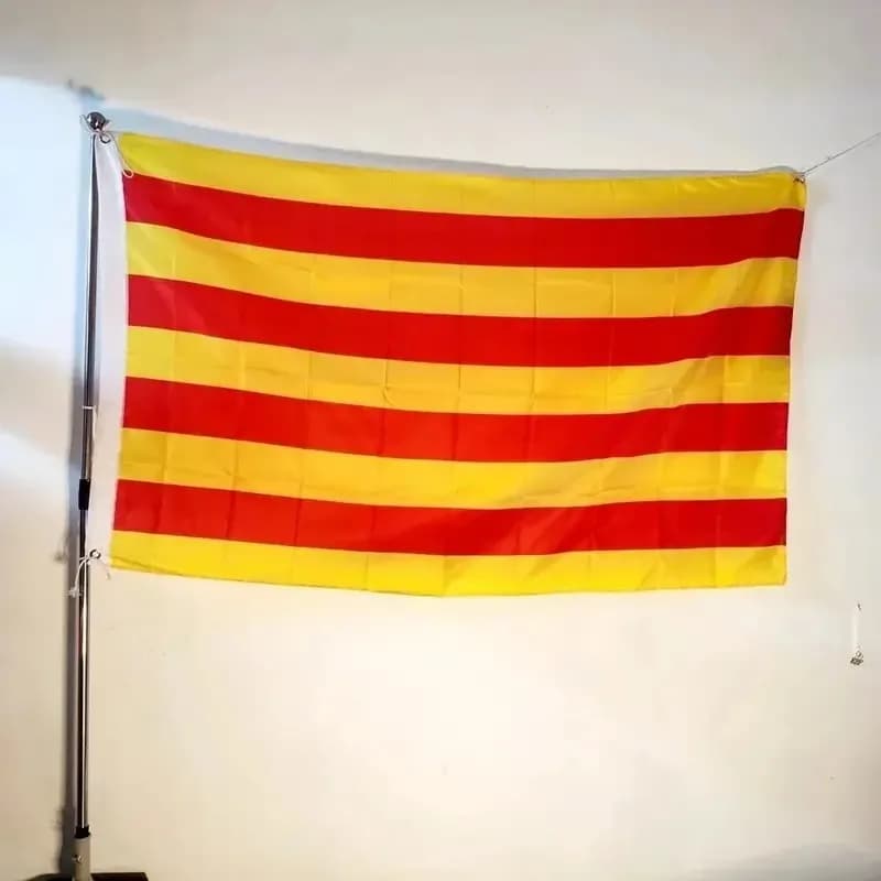 A Flat 2D Door Flag Featuring The Catalan Regional Flag, Designed for Both Indoor and Outdoor Use. Durable Polyester Flag Banner