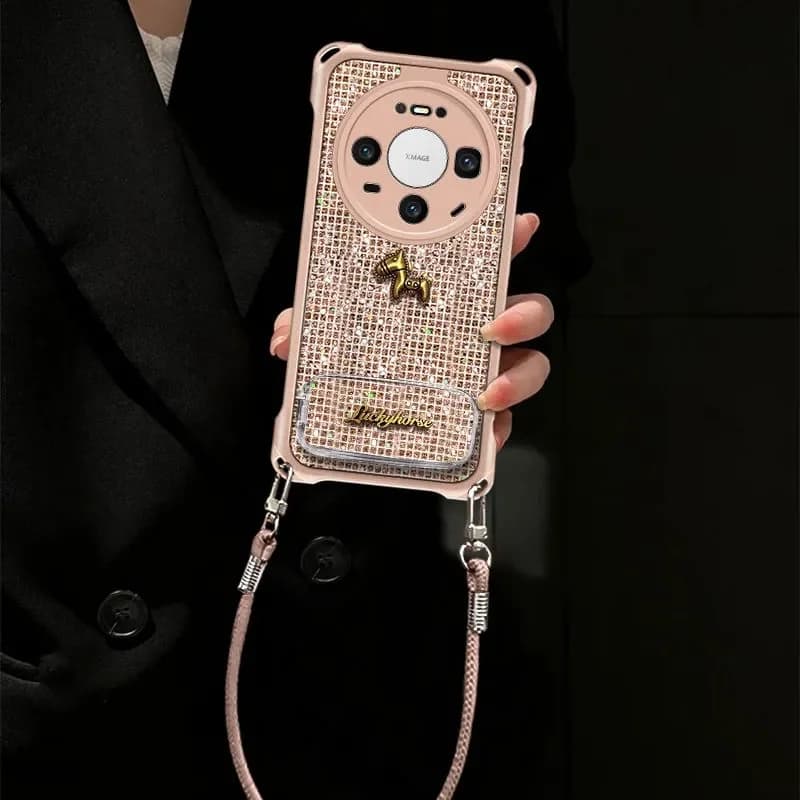 Bling Glitter Phone Case For Huawei Mate 80 Pro 70 60 50 Pro Cute Gold 3d Lucky Horse Mirror Kickstand Shockproof Cover