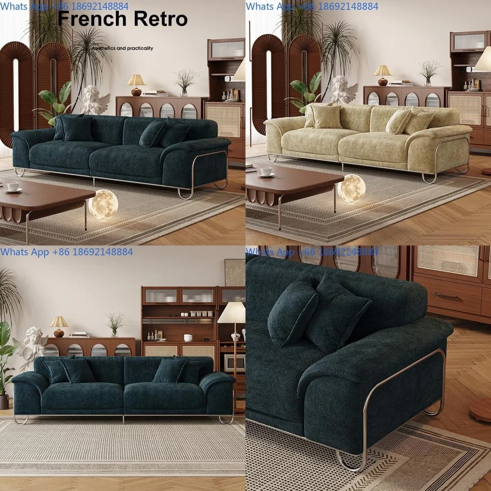 French style living room fabric sofa for small apartment comfortable single row couch