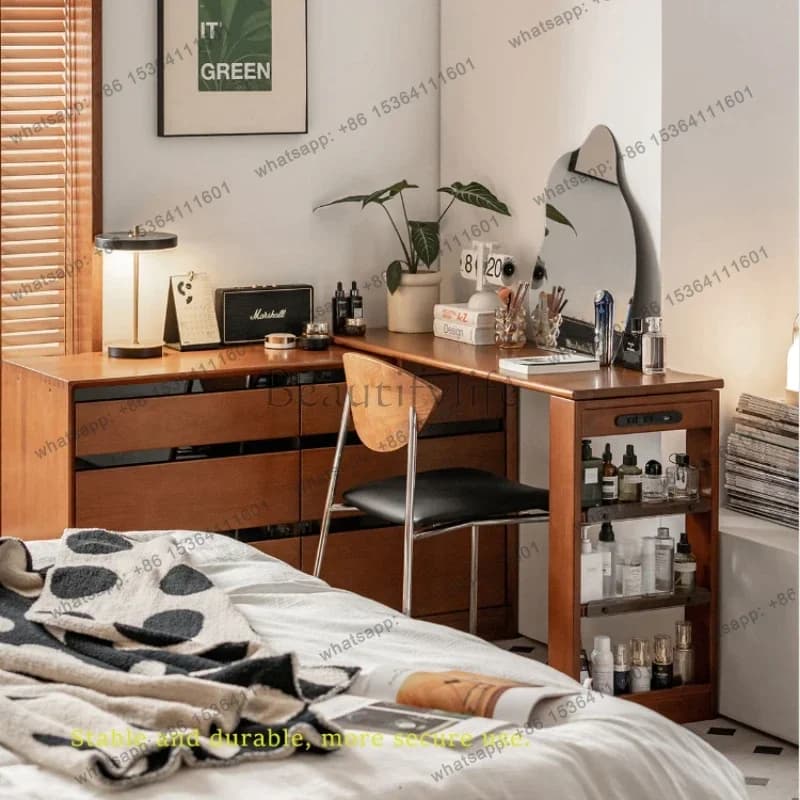 FG Folding Brown Long Vanity Tables Bedroom Adult Simple Organizer House Makeup Dressers Storage Nordic Penteadeira Furniture Ho