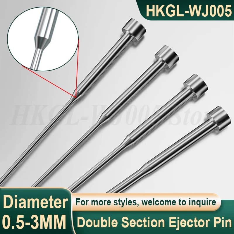 Dia 0.5-3mm Nitrided SKD61 Mold Ejector Pin Mould Double Section Ejector Pin Hardened Push Rod L=150-200mm Customizable