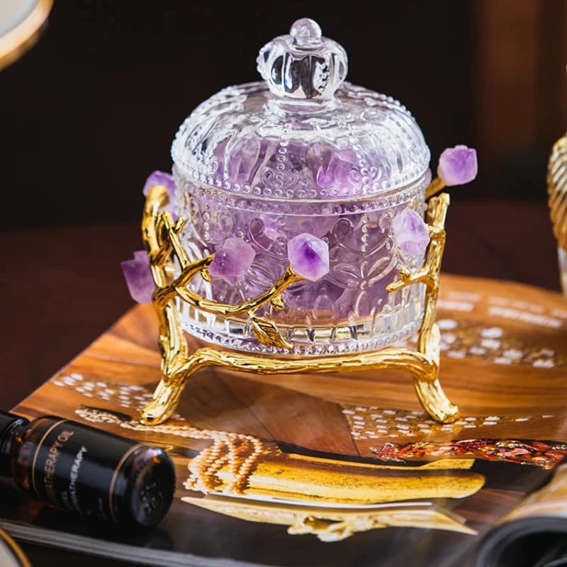 Light luxury and eleganceCrown Glass Storage Jar Flameless Aroma Diffuser Living Room Fragrance Ornament Bedroom Home Decoration