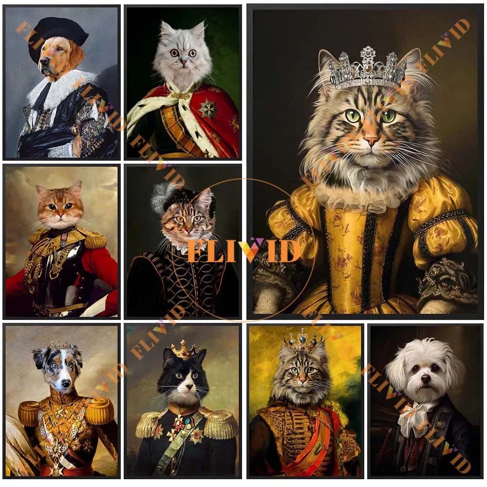 Custom Royal King Portrait Cats Dogs Animals Wall Pictures For Living Room Home Decor Poster Wall Art Canvas Painting Unframed