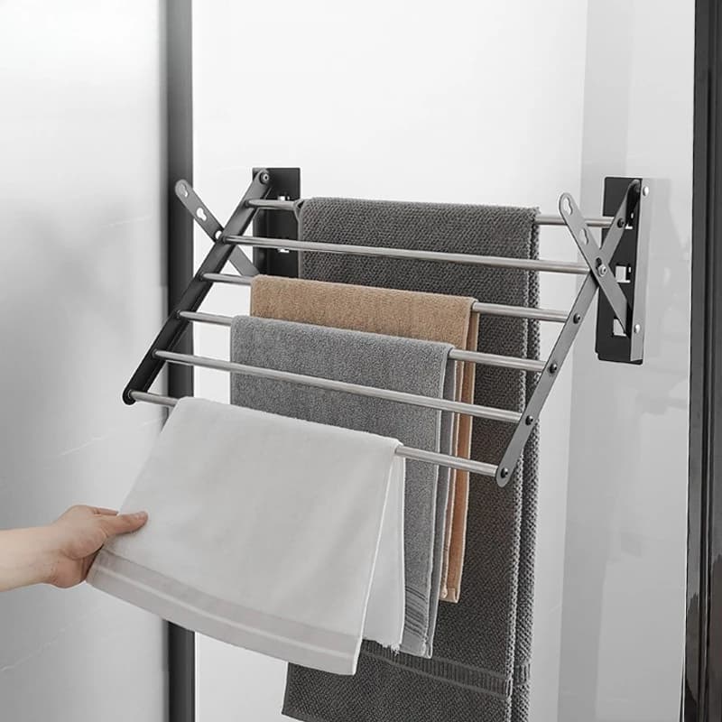 Stainless steel multifunctional foldable drying rack, bathroom towel rack, balcony quilt drying rack, nail-free
