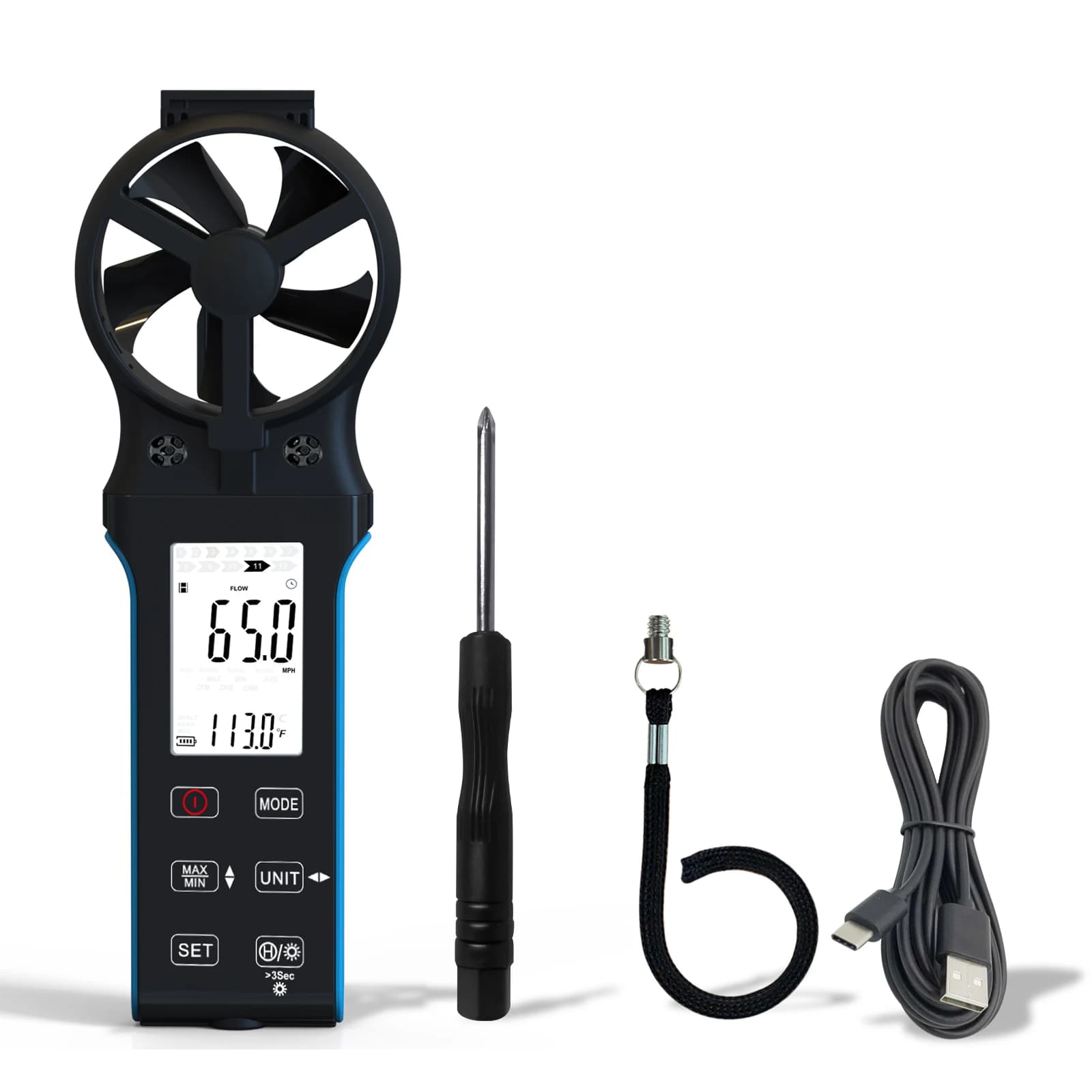 Holdpeak Handheld CFM Wind Speed Meter HP-5000D,HVAC Anemometer Rotatable Wind Sensor Measure Air Flow Velocity Wind Volume