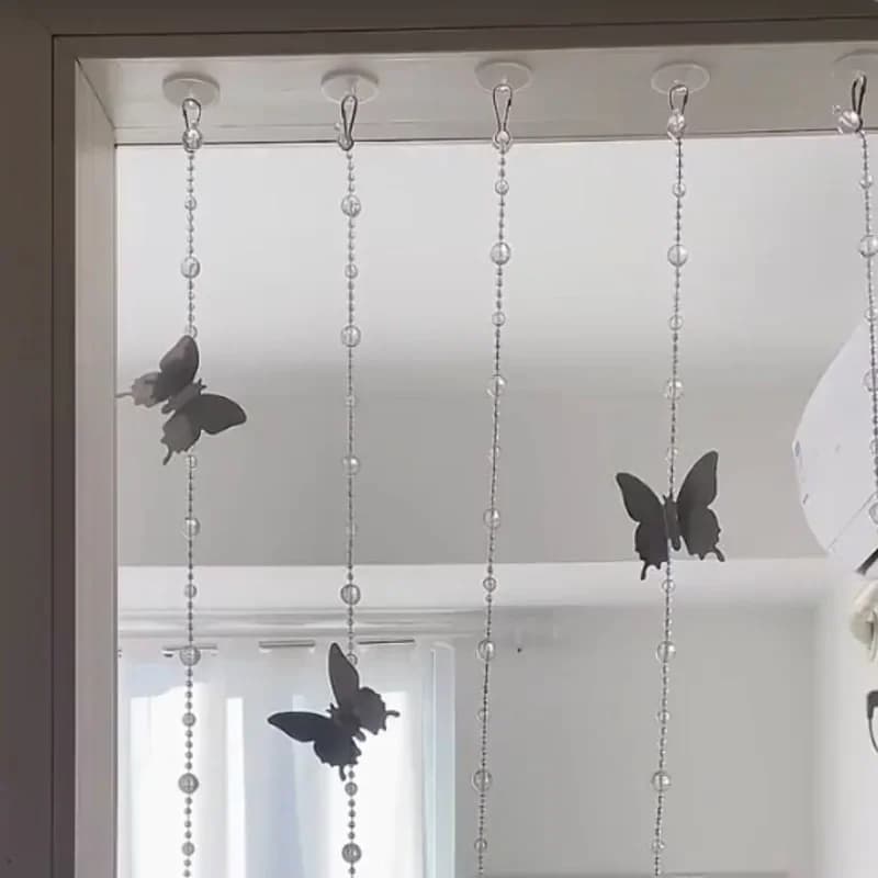 Mirror Butterfly Bead Chain Door Curtain Windows Curtain For Girl Bedroom DIY Birthday Party Decor Wall Hanging Decoration
