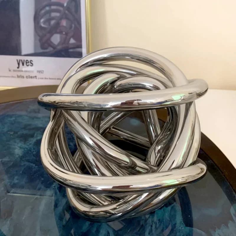 Silver Glass Sphere Wound Coil Hollowed-out Wool Ball Handmade Geometric Sphere Decorative Figurines Home Decoration Accessories