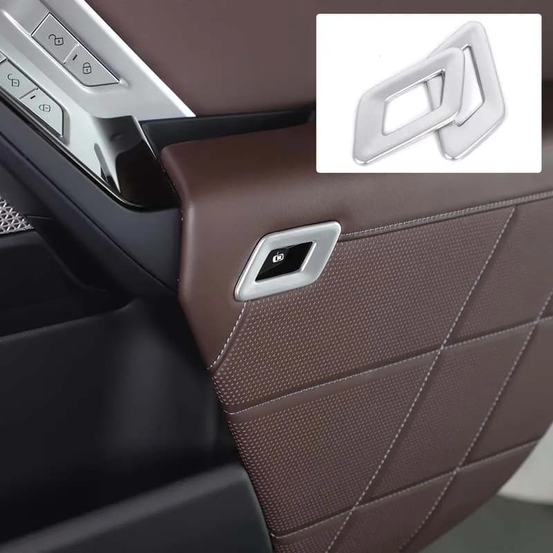 2-piece Set ABS silver For BMW 7 Series G70 2023+ car rear door switch frame decoration sticker interior protection accessories