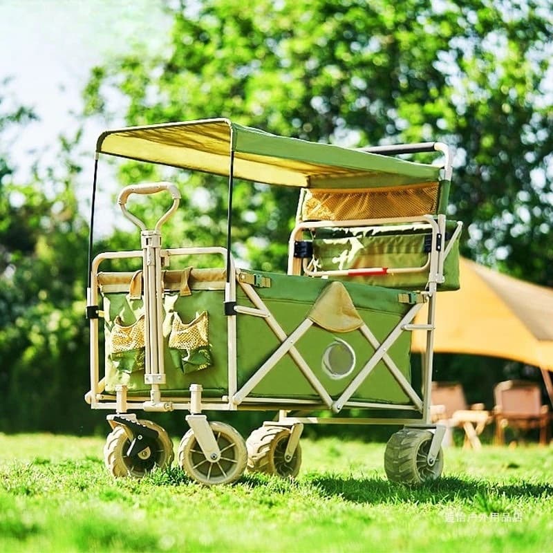 Outdoor camper push-pull dual-purpose sunscreen picnic trolley reclining camping trailer foldable parent-child car