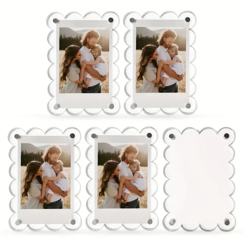 5/10pc Acrylic Wave Magnetic Photo Frames Set for Polaroid Picture Frame Double-Sided Photo Clip Transparent Photo Display Frame