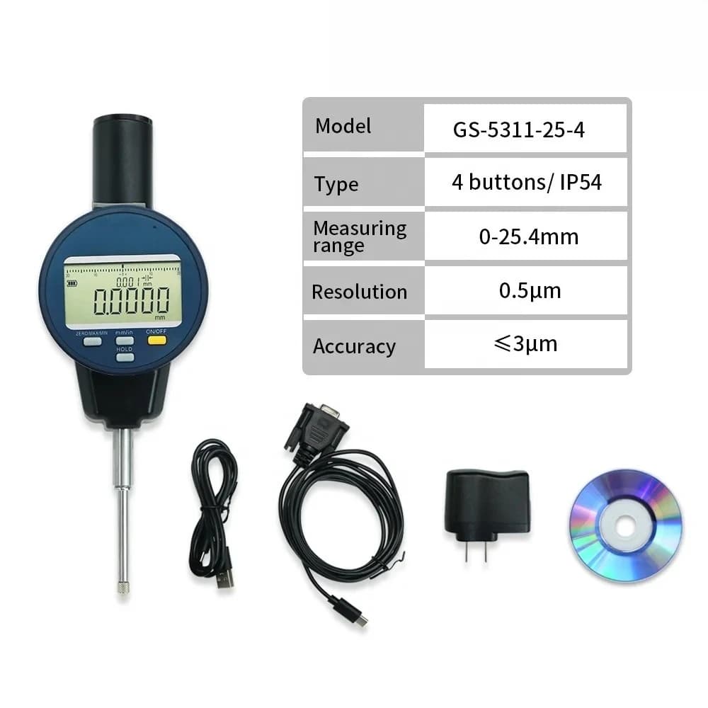 Metric/Inch 0-25.4 mm 0.0005mm Electronic Indicator with Rechargeable Battery Waterproof Digital Dial Indicator