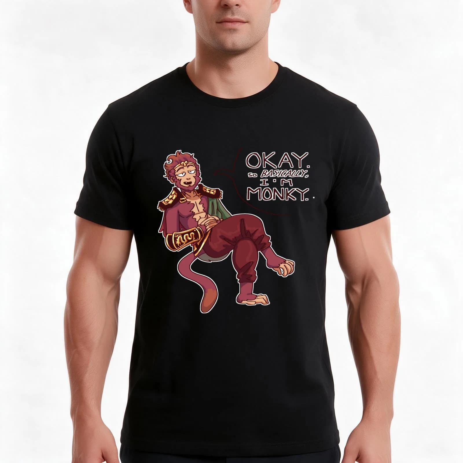 ok, so basically, im monky king T-Shirt, Summer Casual Cotton Tee, Oversized Streetwear Tops, Vintage Graphic Print, 100% Cotton