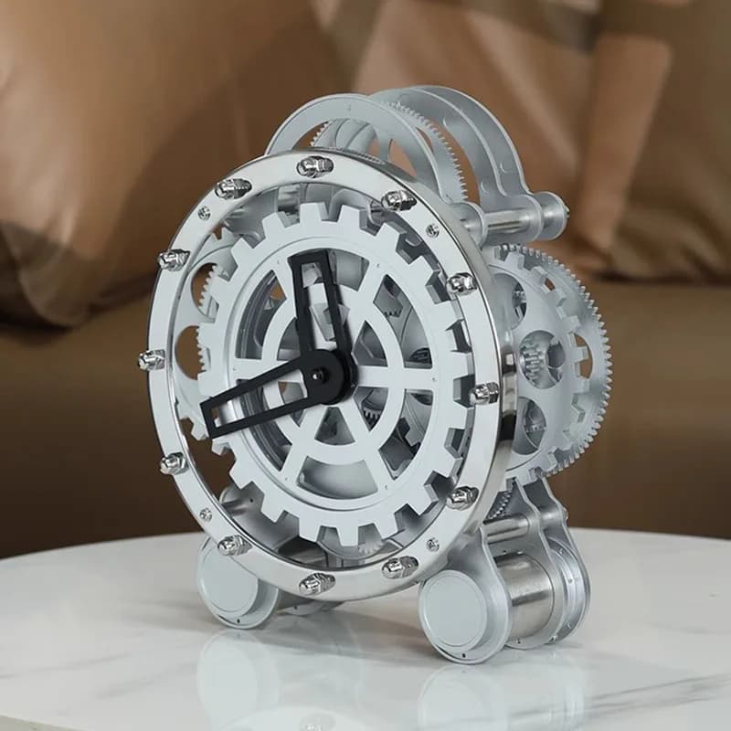 European Style Table Clock Metal Gear Rotating Creative Clocks Stainless Steel Living Room Office Desk Watch Decorative Gift
