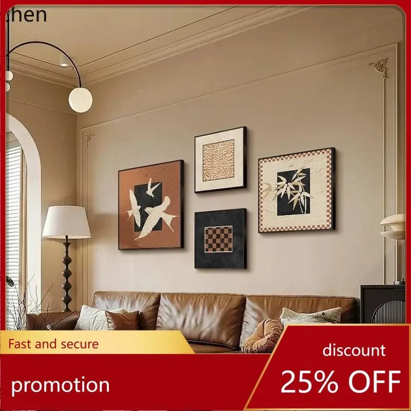 ZML Vintage Living Room Decorative Painting Set Abstract Sofa Background Wall Hanging Painting Niche Art