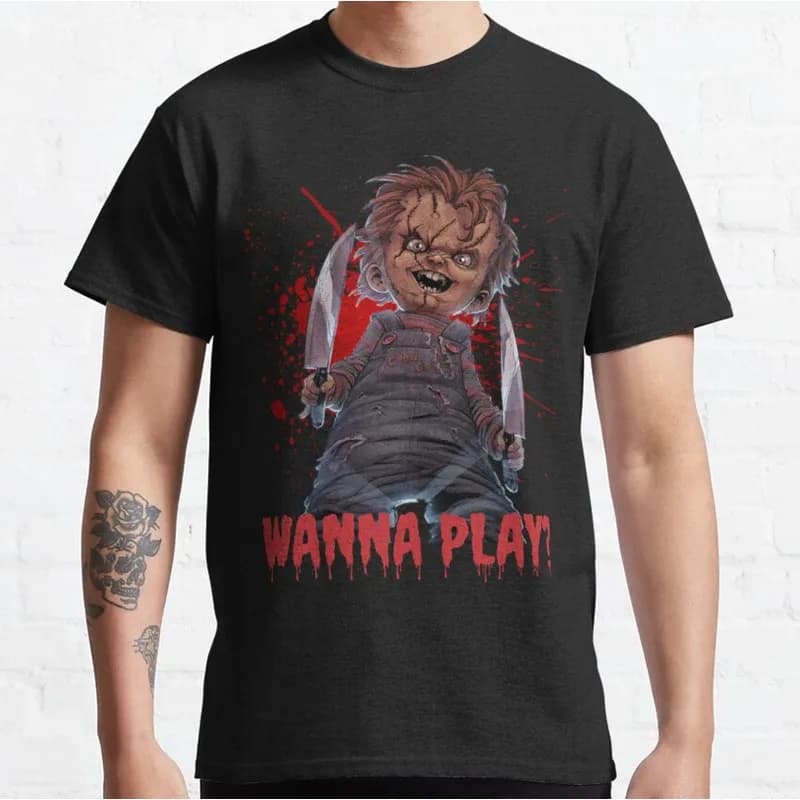 Chucky Child's Play Graphic T-Shirt Killer Doll Unisex Tee 0126 Cotton Short Sleeve Cult Slasher Horror Halloween Casual Tops