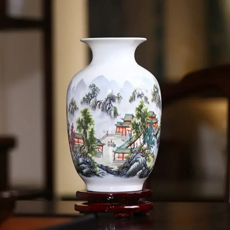 Jingdezhen Ceramic Small Vase Decoration Living Room Flower Arrangement Dry Flowers Chinese Home Decoration TV Cabinet Crafts