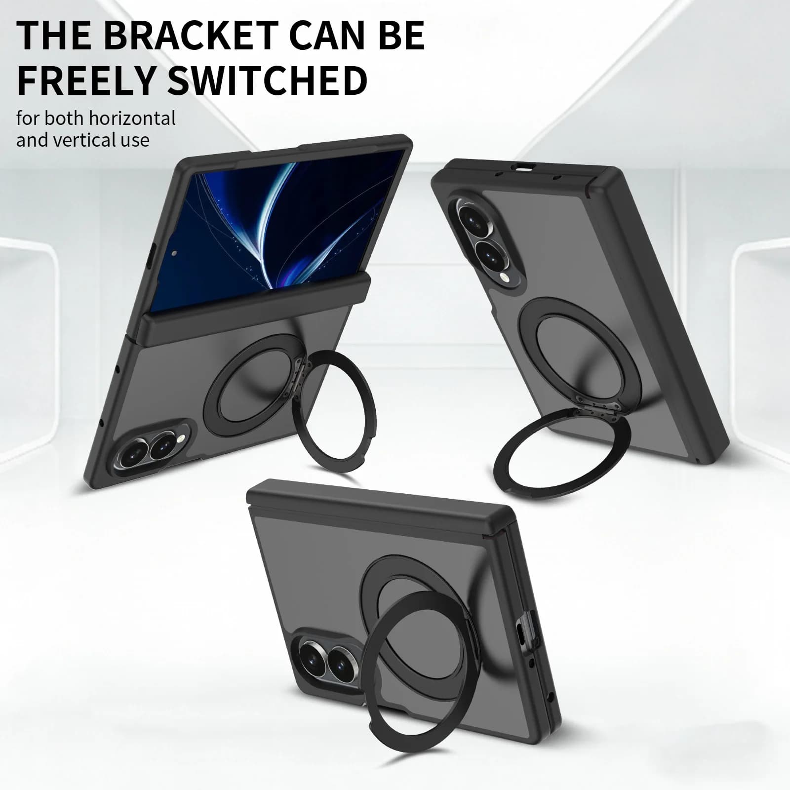 360° Rotation Ring Stand Magnetic Case For Samsung Galaxy Z Fold 8 Ultra 7 6 5 Hinge Connection Semi-transparent Cover
