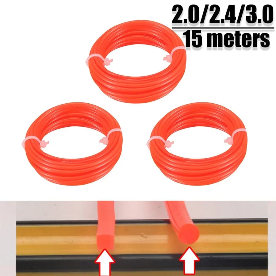 2mm 2.4mm 3mmx15m Round Square Nylon Trimmer Line Brush Grass Cutting Weed Rope Strimmer Tool Accessories Lawn Mower Wire