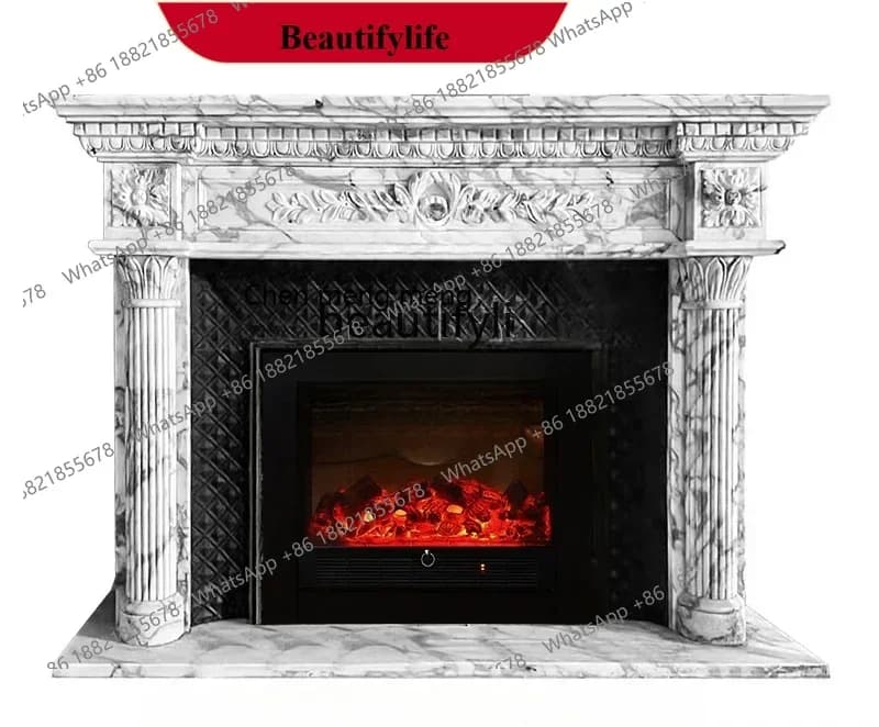 D178 Y   Natural marble fireplace decorative cabinet pattern stone carving large white stone fireplace sculpture