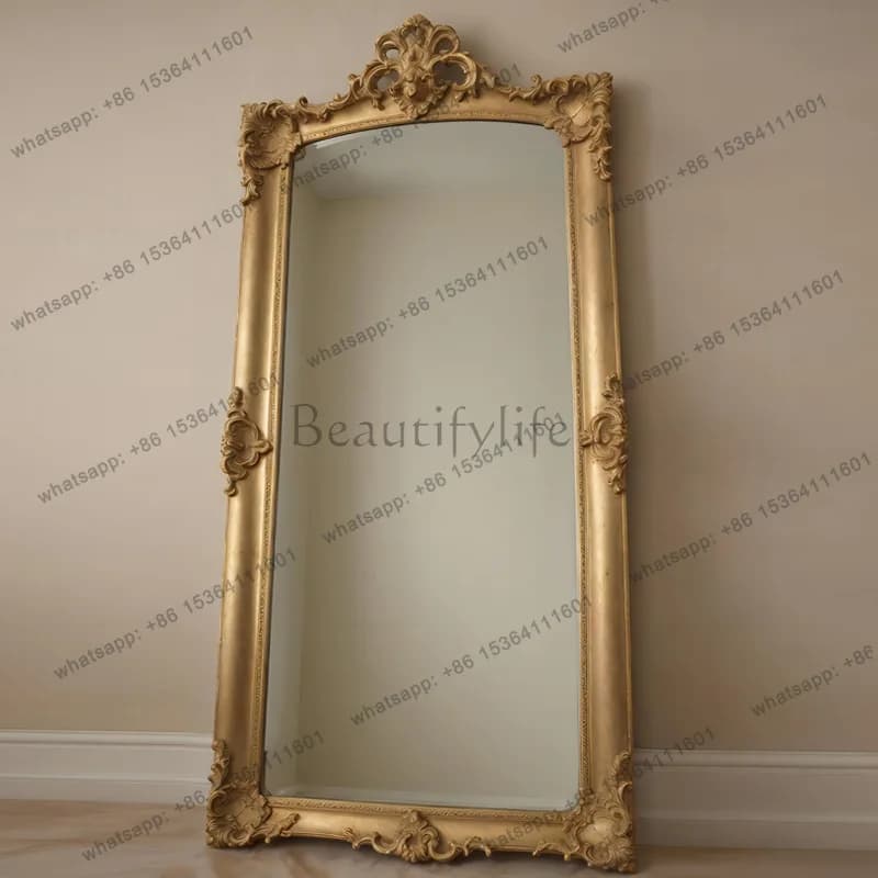 American retro carved full-length mirror wall hanging light luxury clothing store large floor mirror