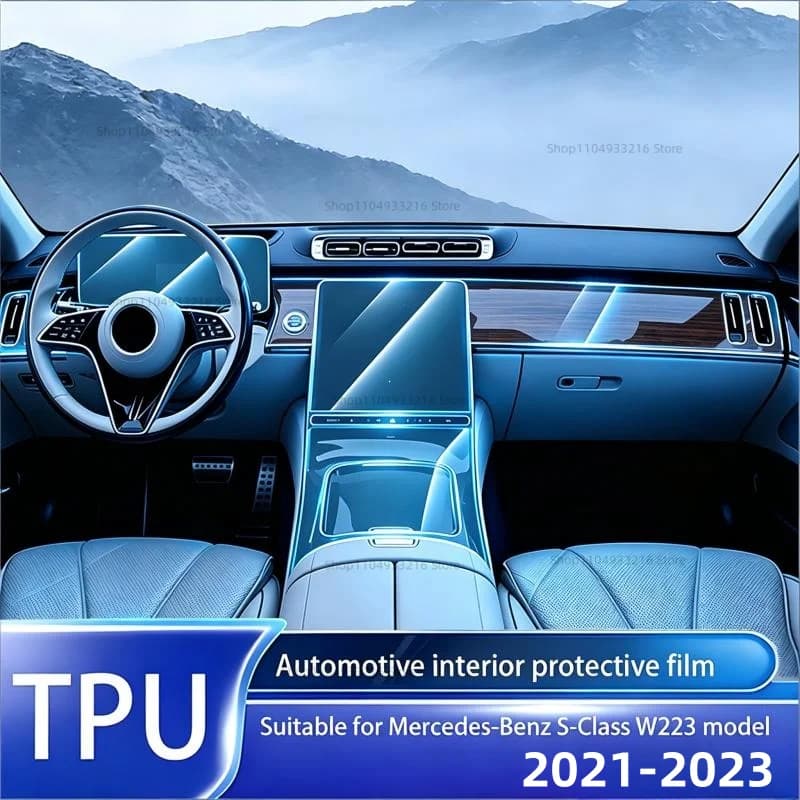Transparent TPU Protective Film Anti-scratch For Mercedes Benz S-Class W223 2021-2023 Car Interior Center Console Dashboard PPF