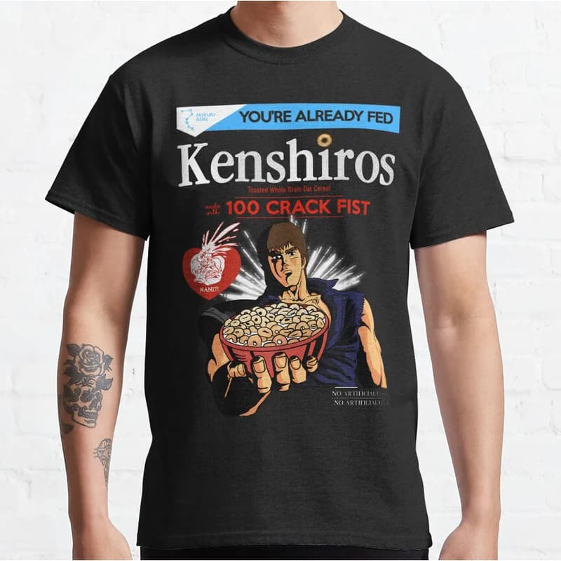 Kenshiro Fist of the North Star T‑Shirt 100% Cotton printed Tee Vintage Hokuto No Ken Anime Streetwear Casual Short Sleeve Tops