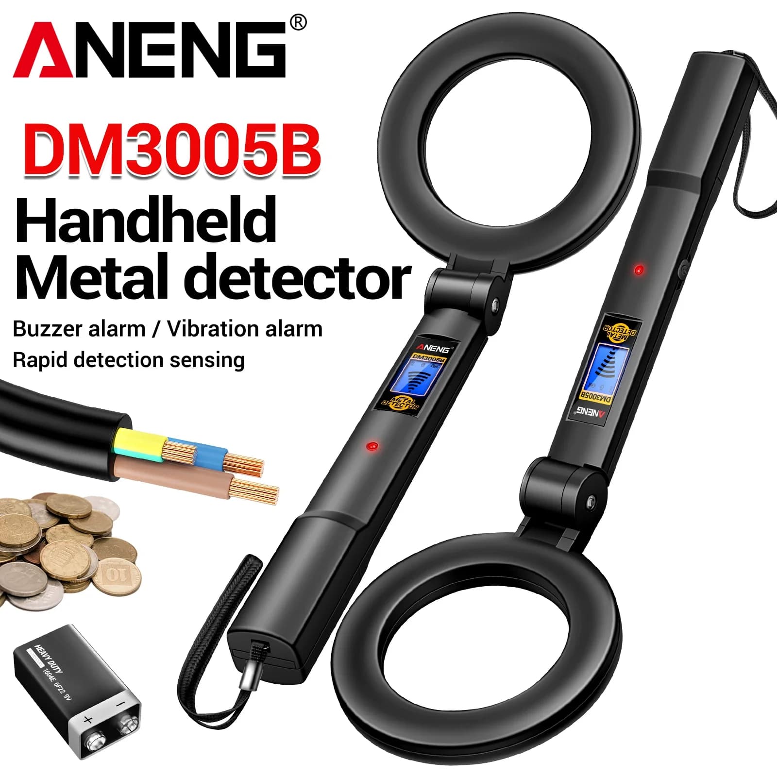 ANENG DM3005B Handheld Metal Detector Vibration Dual Alarm For Exam School Airport Station Mall Factory Security Inspection Tool