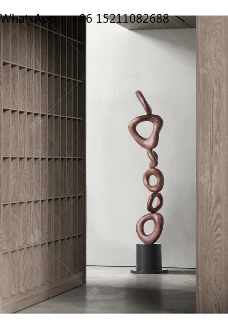 SCY B & B hotel lobby wood carving ornament floor-to-ceiling large abstract sculpture art decoration