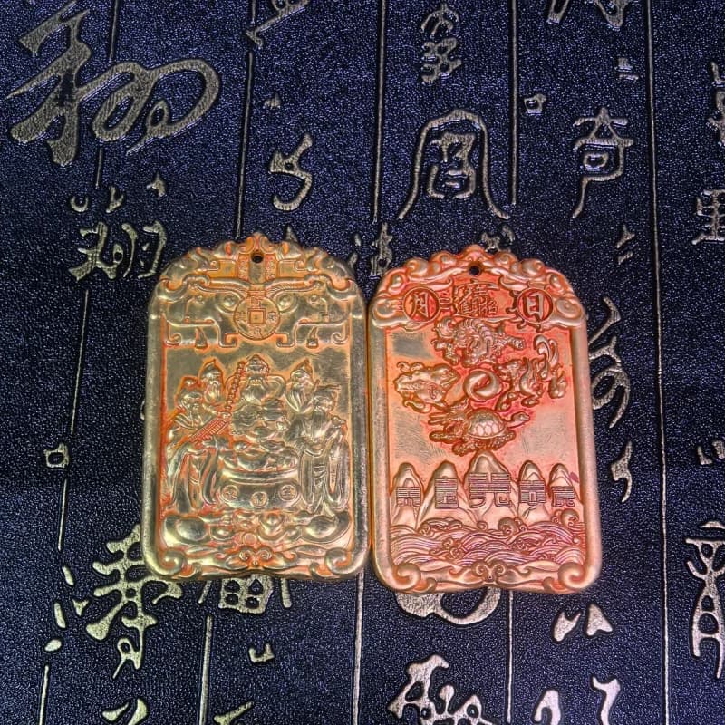 Gilt Gold Five-Way Wealth God Amulet Gift Ornament Alloy Auspicious Pendant Home Decoration