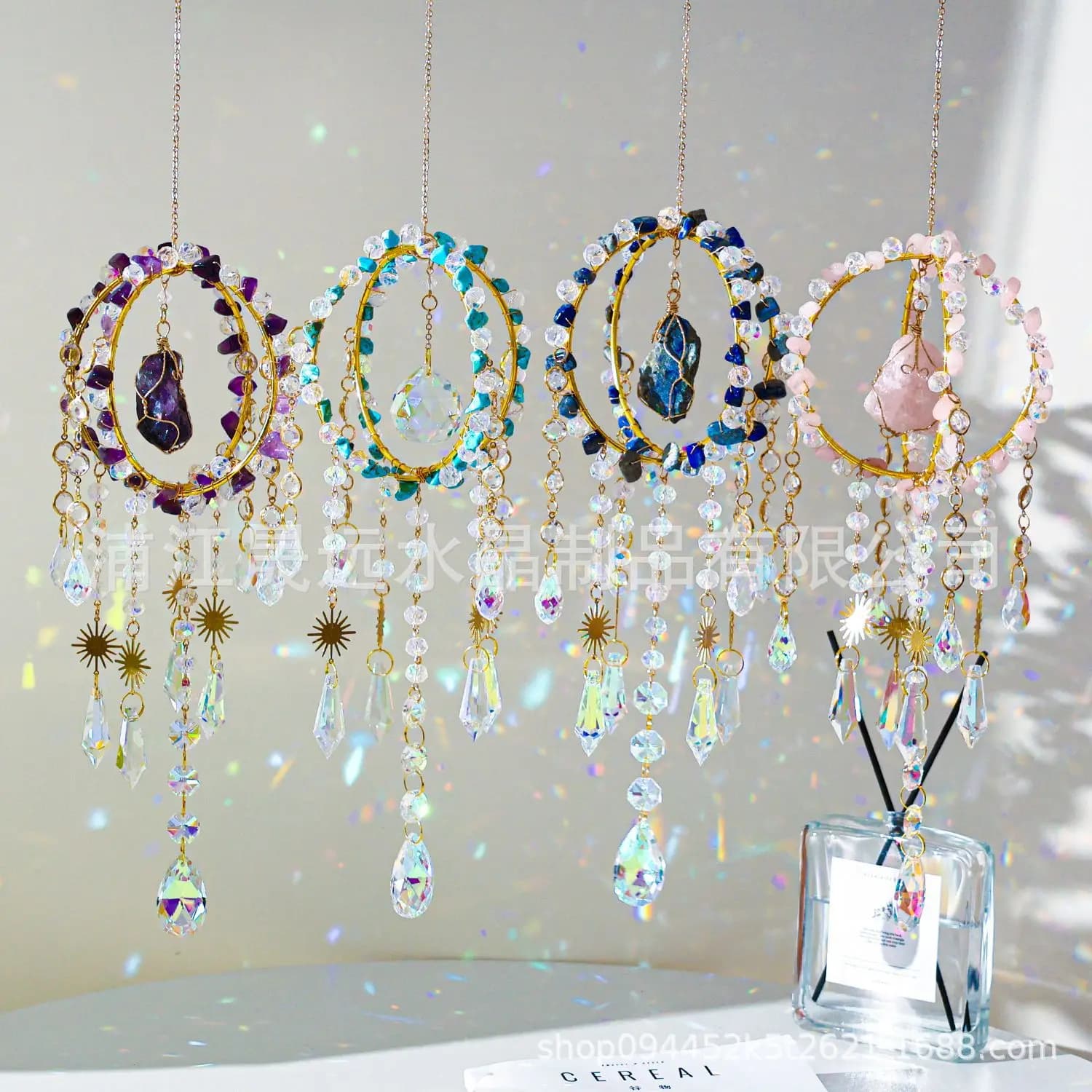 WW Wound Natural Crystal Sun Catcher Garden Home Decor Wind Chimes Rainbow Maker