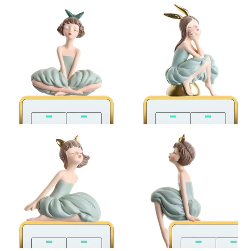 2PCS/Socket Decoration Switch Wall Stickers 3D Stereo Cartoon Girl Resin Home Decoration Modern Wall Switch Protection Accessori