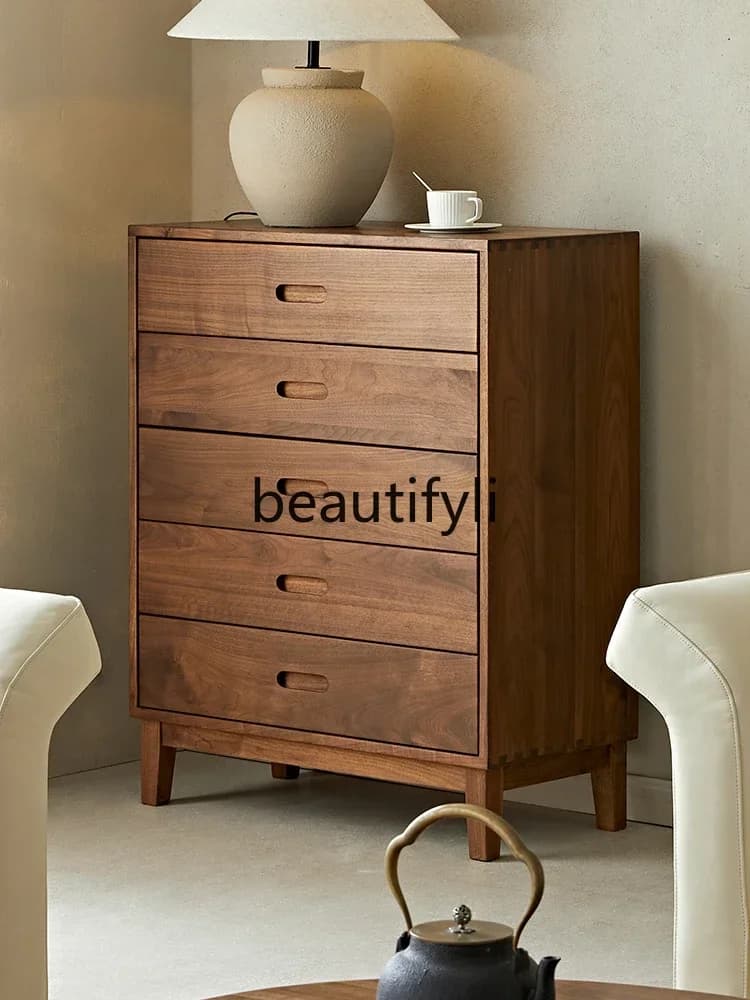 A32 All solid wood chest of drawers North American black walnut bedroom, Nordic simple home storage drawer locker