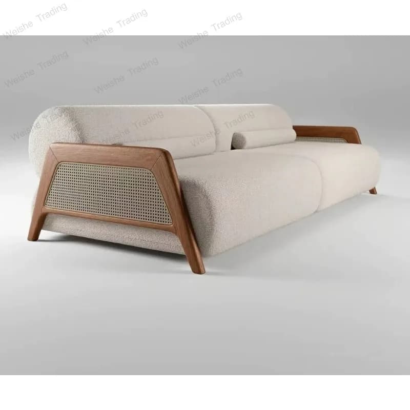 Nordic, creative solid wood woven rattan sofa, living room leisure double triple sofa
