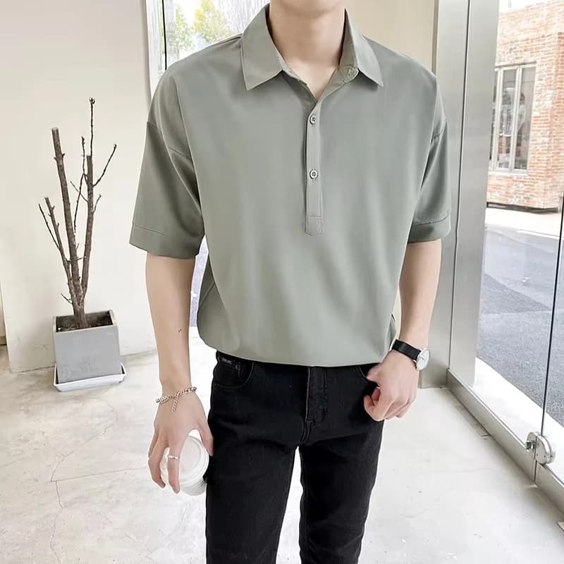 2025 Summer New Fashion Men's Solid Color Casual Business Trendy Short Sleeve Turn-down Collar Button Polo Shirts Male Clothes