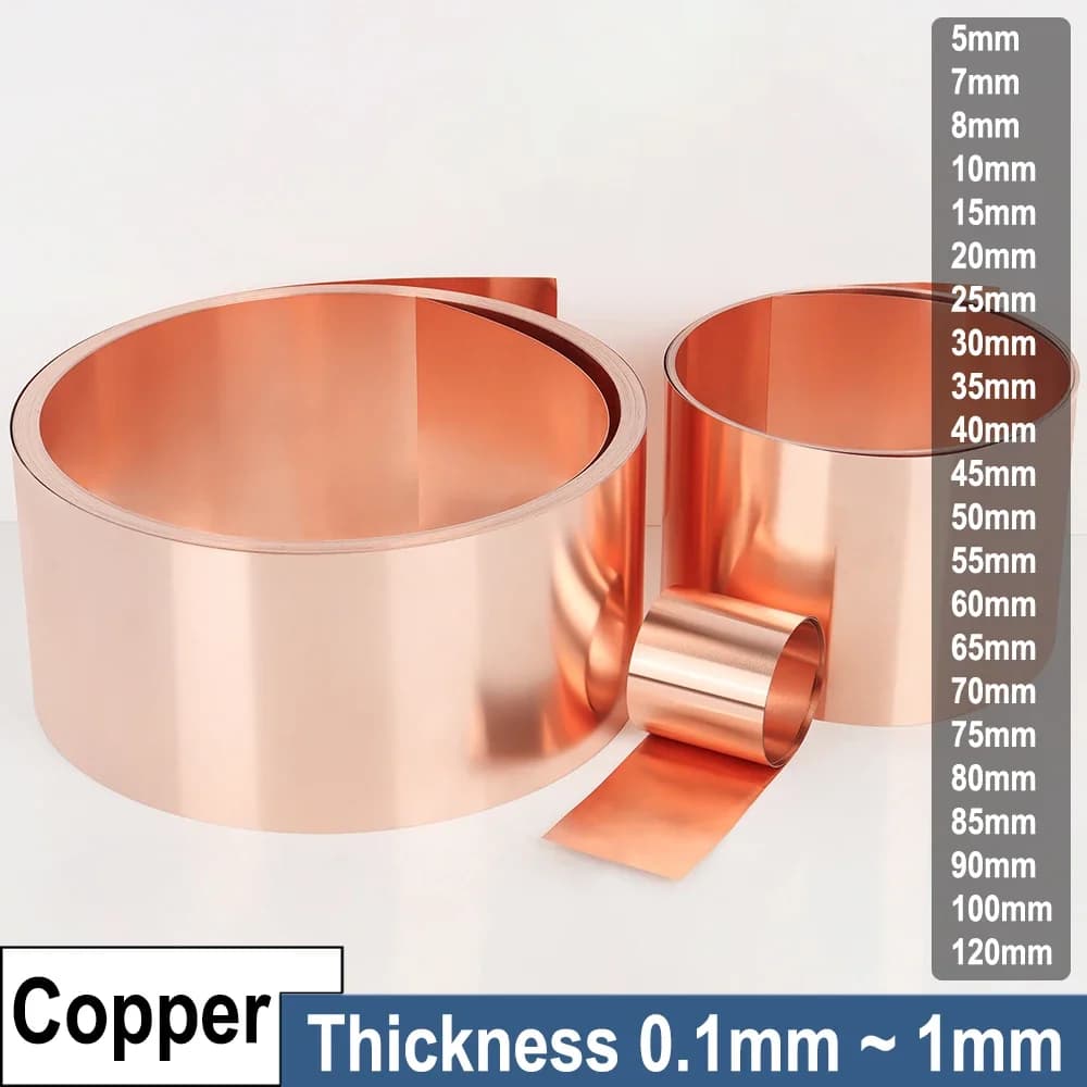 1Meter Copper Sheet Strip Roll 0.1/0.15/0.2/0.25/0.3/0.4/0.5/0.6/0.8/1mm T2 Copper Foil for Electrical Craft Tape