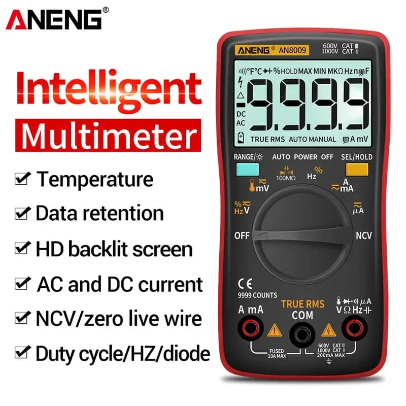 ANENG AN8009 Digital Multimeter Automotive ACDC Voltmeter Ammeter True-RMS Capacitor Transistor Tester Temp Diode Test Tools