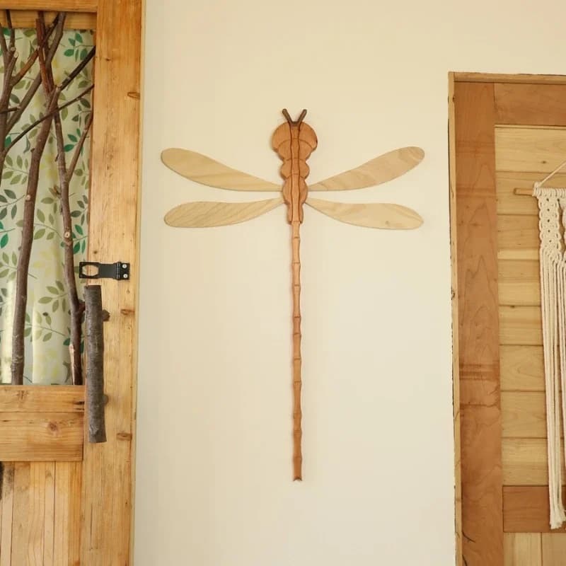 Solid wood dragonfly pick-up rod drying rack clothes fork clothes hanging support clothes rod creative wall decoration