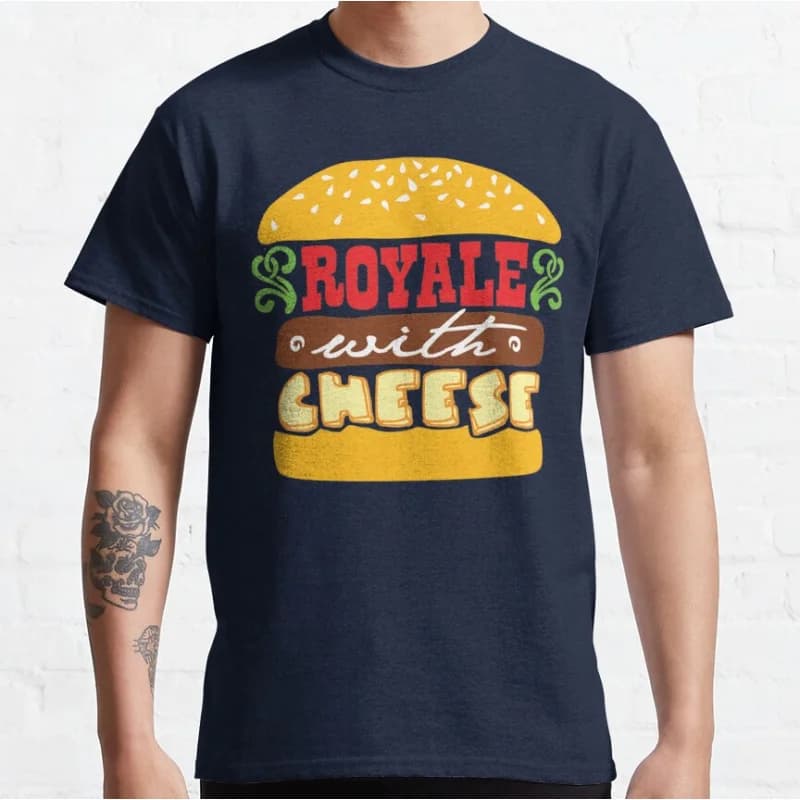 Royale with cheese 80s vintage movie Pulp fiction Short-sleeve crewneck T-shirt for men large size Adult Tops S-6xl