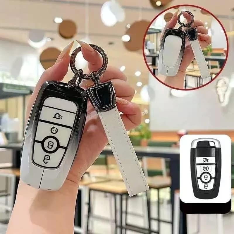 Zinc Alloy Key Fob Cover for 2026 Ford Mondeo/Edge L/Explorer/Escape/EVOS/Mustang Mach-E/F-150, KeyCase Shell with Keychain