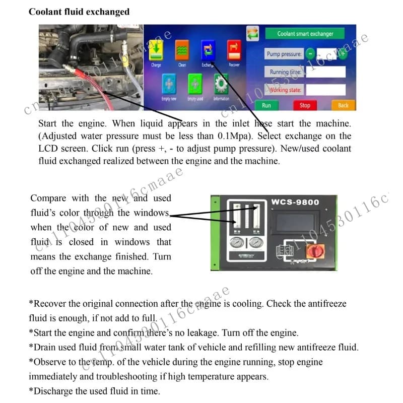 WCS-9800 Automobile Cooling System Cleaner Free Exchanger Tank Antifreeze Coolant Cycle Replacement Cleaner