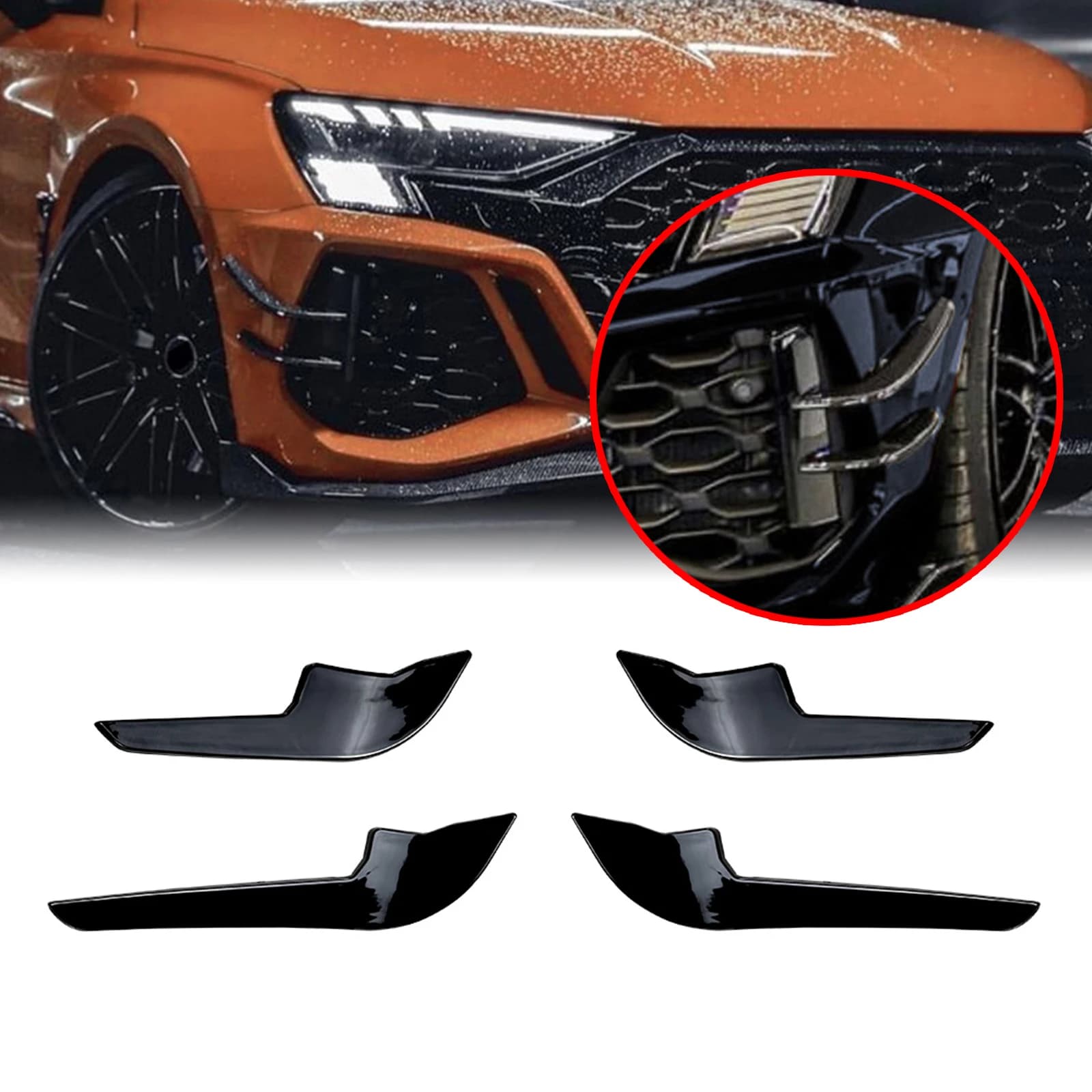 For Audi RS3 8Y 2020-2024 Sedan 4-Door Front Bumper Side Vent Trim Cover Air Intake Frame Spoiler Splitter Canards