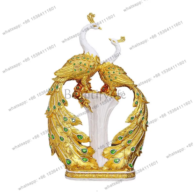 European double peacock ornament gold-plated luxury living room TV wine cabinet home decoration wedding gift