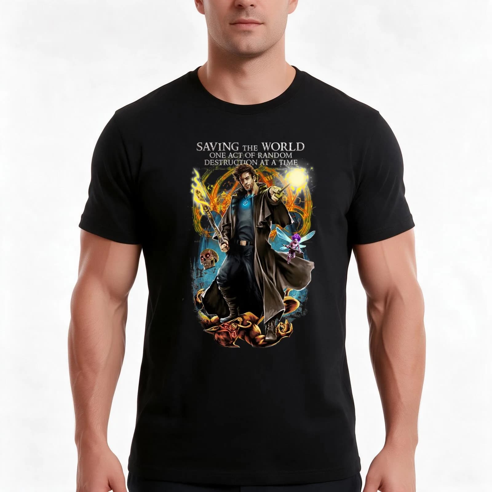 Saving The World One Random Destruction At A Time T-Shirt, Summer Casual Cotton Tee, Oversized Streetwear Tops, Unisex Men Women