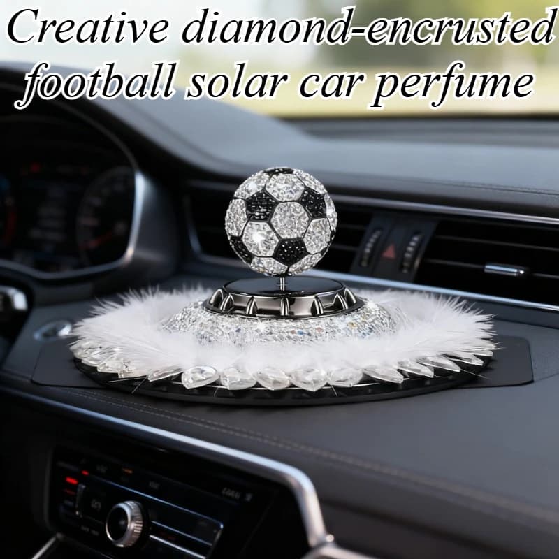 For Cars Creative Crystal Rhinestone Soccer Football Solar Powered Freshener Rotating Automobile Perfume Aroma Diffuser Elegant