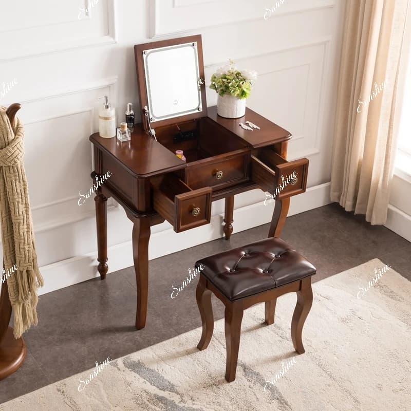 American solid wood makeup table bedroom modern simple clamshell storage integrated table